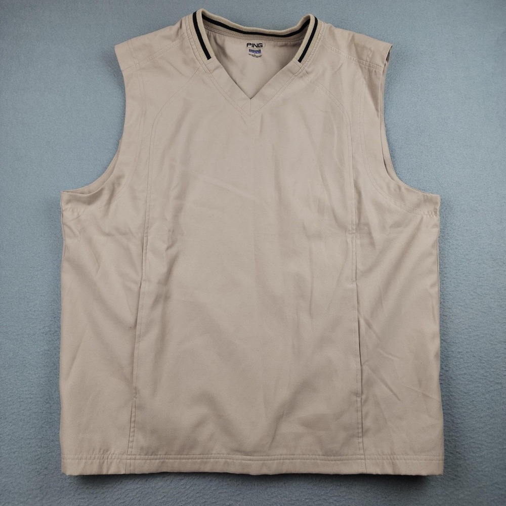 PING Vest Mens Large Beige Performance Dynamics Golf Windbreaker V Neck Pullover